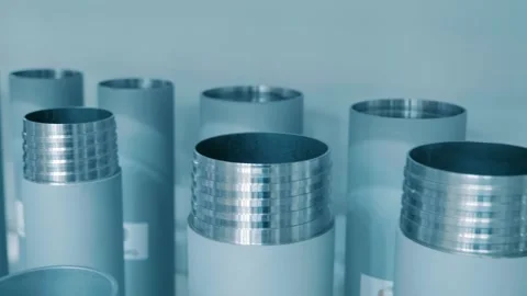 Thread structure at the ends of drill pipes Stock Footage 330878481