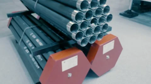 Thread structure at the ends of drill pipes which are folded into sets Video stock 330887023