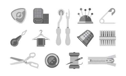 Thread Supplies Set, Sewing, Tailoring Equipment, Tools for Needlework Vector Illustrazione stock