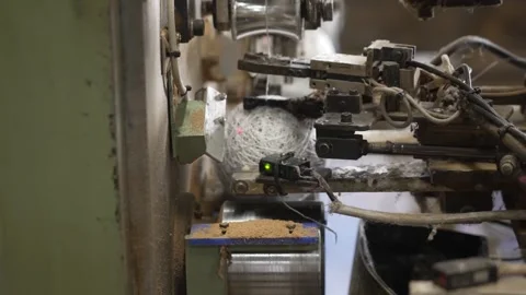 Thread Winding Machine Wrapping Yarn Around Baseball Core Vídeo Stock 339736399