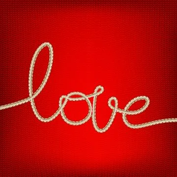 Thread word - love made from yarn on red. EPS 10 스톡 일러스트