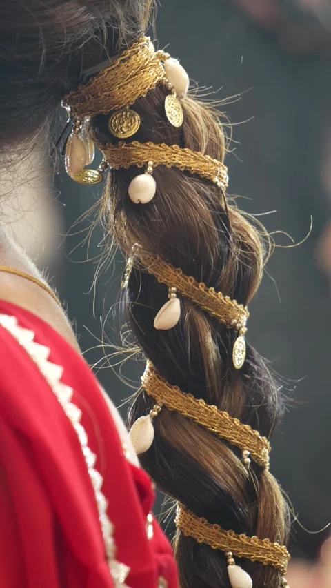 Thread-Wrapped Hair Ponytail Styling in Salon Stock Footage 322059762