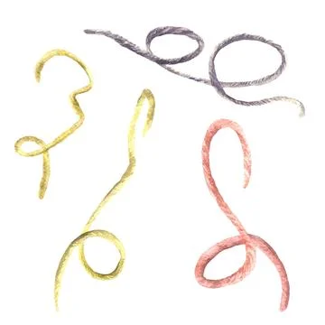 Thread yarn rope in pink, red, grey, yellow green color. Isolated watercolor Stock Illustration