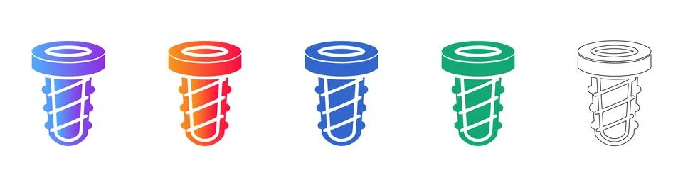 Threaded Bolt Fastener Vector Icon Set Illustration