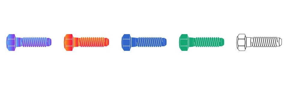 Threaded Bolt Fastener Vector Icon Set Illustration