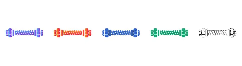 Threaded Bolt Fastener Vector Icons Illustrazione stock