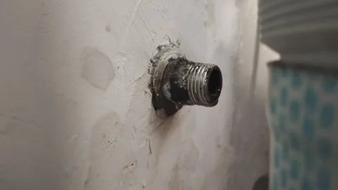 The Threaded Connection of Water Pipe on Damaged Stock Footage 315196693