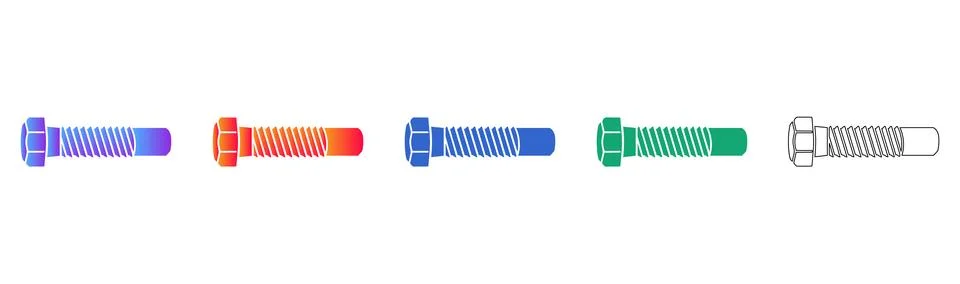 Threaded Hex Bolt Vector Icon Set Stock Illustration