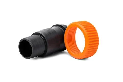 Threaded hose adapter disassembled and isolated on white. Foto stock