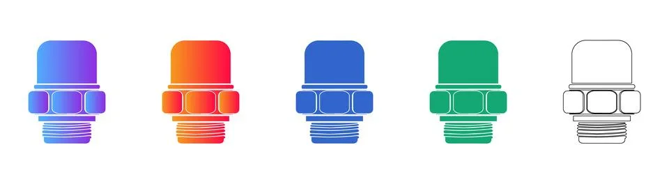 Threaded Pipe Plug Connector Icon Set Stock Illustration