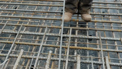 Threaded steel bar frame, building construction Stock Footage 302778161