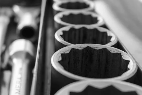 Threaded tool sockets, in a row Foto stock