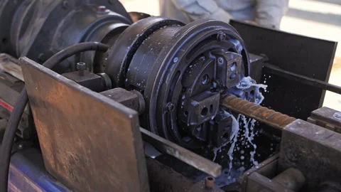 Threading machine at a construction site Stock Footage 241496930