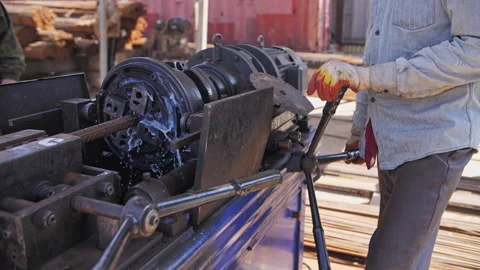 Threading machine at a construction site Stock Footage 241496962