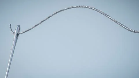 Threading steel cable in needle eye Stock Illustration