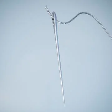 Threading steel cable in needle eye Stock Illustration