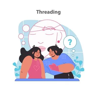 Threading technique showcase. Eyebrow shaping with precision, enhancing. Stock Illustration