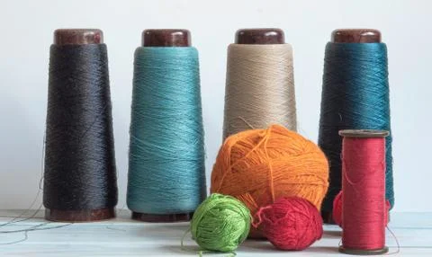 Threads accessories for needlework on a sewing machine Stock Photos