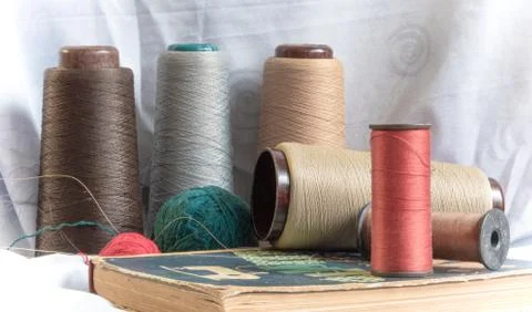 Threads accessories for needlework on a sewing machine Stock Photos