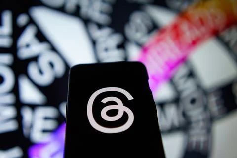 Threads and Instagram app logo on mobile screen Foto stock