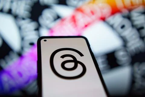 Threads and Instagram app logo on mobile screen Stock Photos