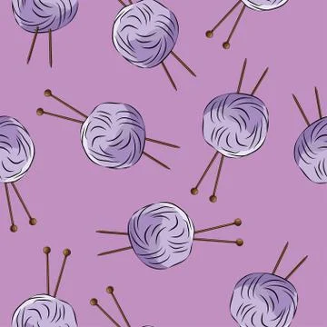 Threads and knitting needles for hobbies wallpaper. Made with love. Needlework. Stock Illustration