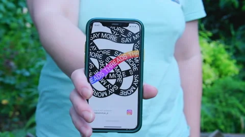 Threads app logo seen on screen. The new Stock Footage 246388588