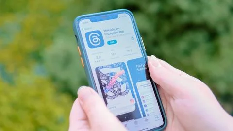 Threads app logo seen on screen. The new Stock Photos