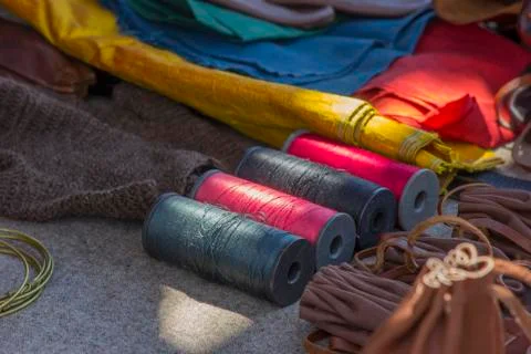 Threads in coils and fabrics Stock Photos