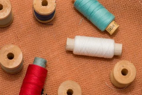 Threads, coils. Multicolored threads on the canvas Foto stock