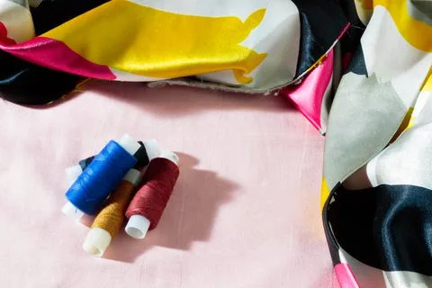 Threads on the fabric. Stock Photos