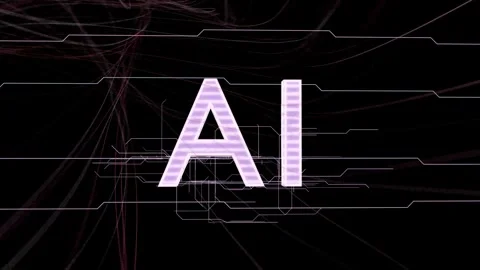 Threads flowing from left starting motion, AI text glowing as circuits aligning Video stock 337579226