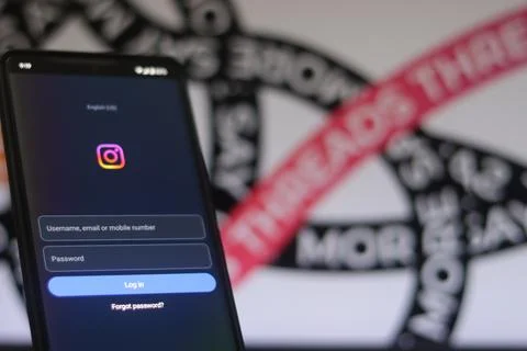 Threads login screen in a phone, The threads logo is displayed on a smartph.. Stock Photos
