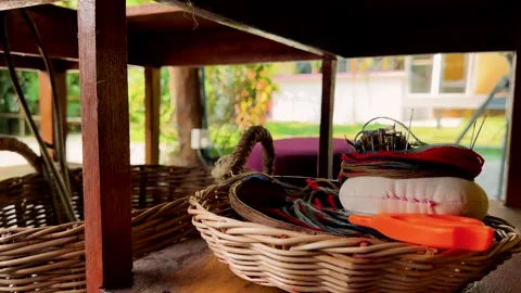 Threads made in the traditional way are dried for further processing and sewing. Stock Footage 305497367