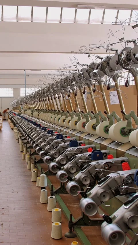 Threads production. Textile factory. Spinning production. Yarn making processes. Stock Footage 316781876