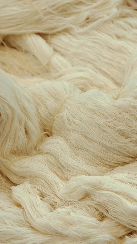 Threads production. Textile factory. Spinning production. Yarn making processes. Stock Footage 318592529