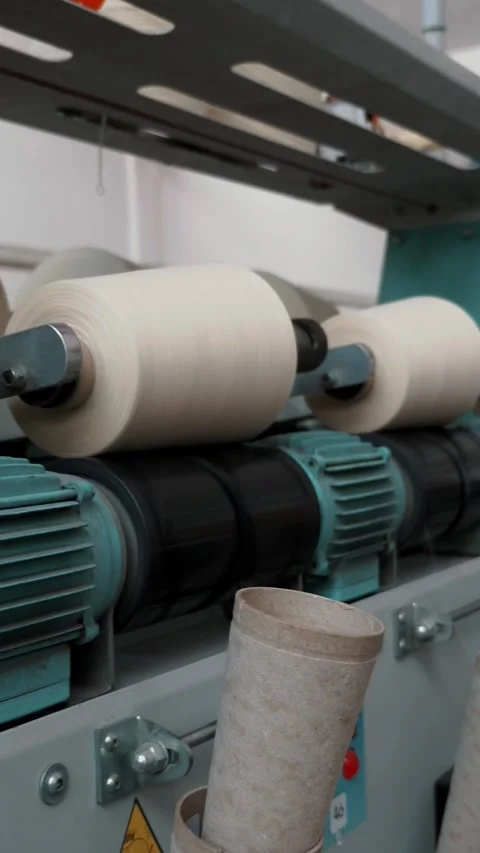 Threads production. Yarn making processes. Spinning production. Textile factory Stock Footage 315565136