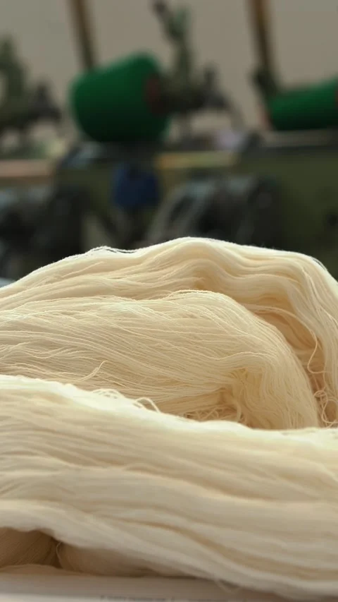 Threads production. Yarn making processes. Spinning production. Textile factory Stock Footage 316781877