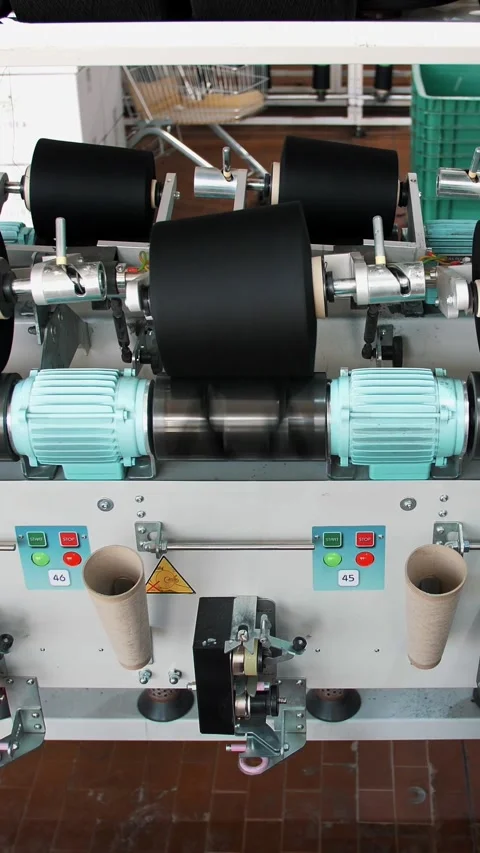 Threads production. Yarn making processes. Spinning production. Textile factory Stock Footage 319481942