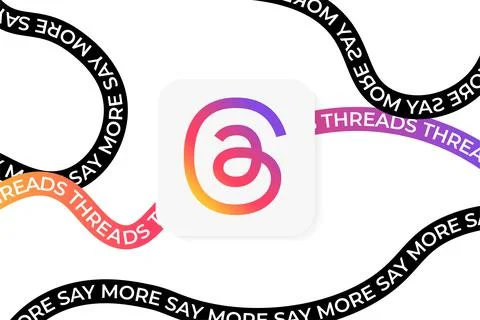 Threads Rainbow Logo, Instagram App with Design Curve Text of Threads, Say .. Stock Illustration