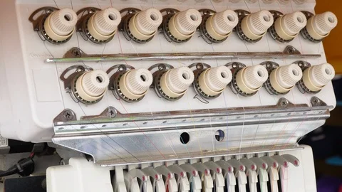 Threads on the sewing machine. The machine embroider, embroiders a beautiful ins Stock Footage 113095994