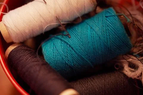 Threads for sewing with a needle. Macro effect Stock Photos