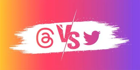 Threads vs Twitter vector with brush stroke in colorful background, Threads.. Stock Illustration