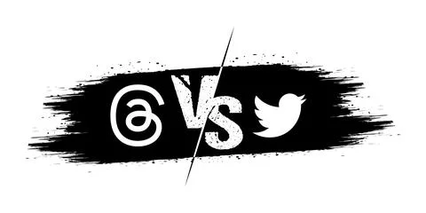 Threads vs Twitter vector with brush stroke, Threads mobile app icon, Threa.. Stock Illustration