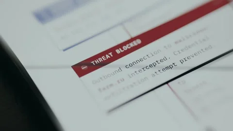 Threat Blocked, Security alert indicates that the system successfully blocked a Stock Footage 334924475