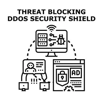 Threat blocking ddos security shield internet protection Stock Illustration
