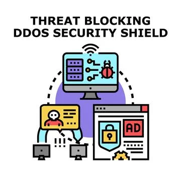 Threat blocking ddos security shield internet protection 库存插图