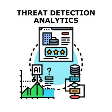 Threat detection analytics cybersecurity data analysis process イラスト素材