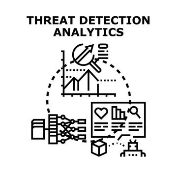Threat detection analytics system processing data concept Stock Illustration