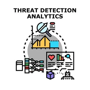 Threat detection analytics system processing data concept Stock Illustration